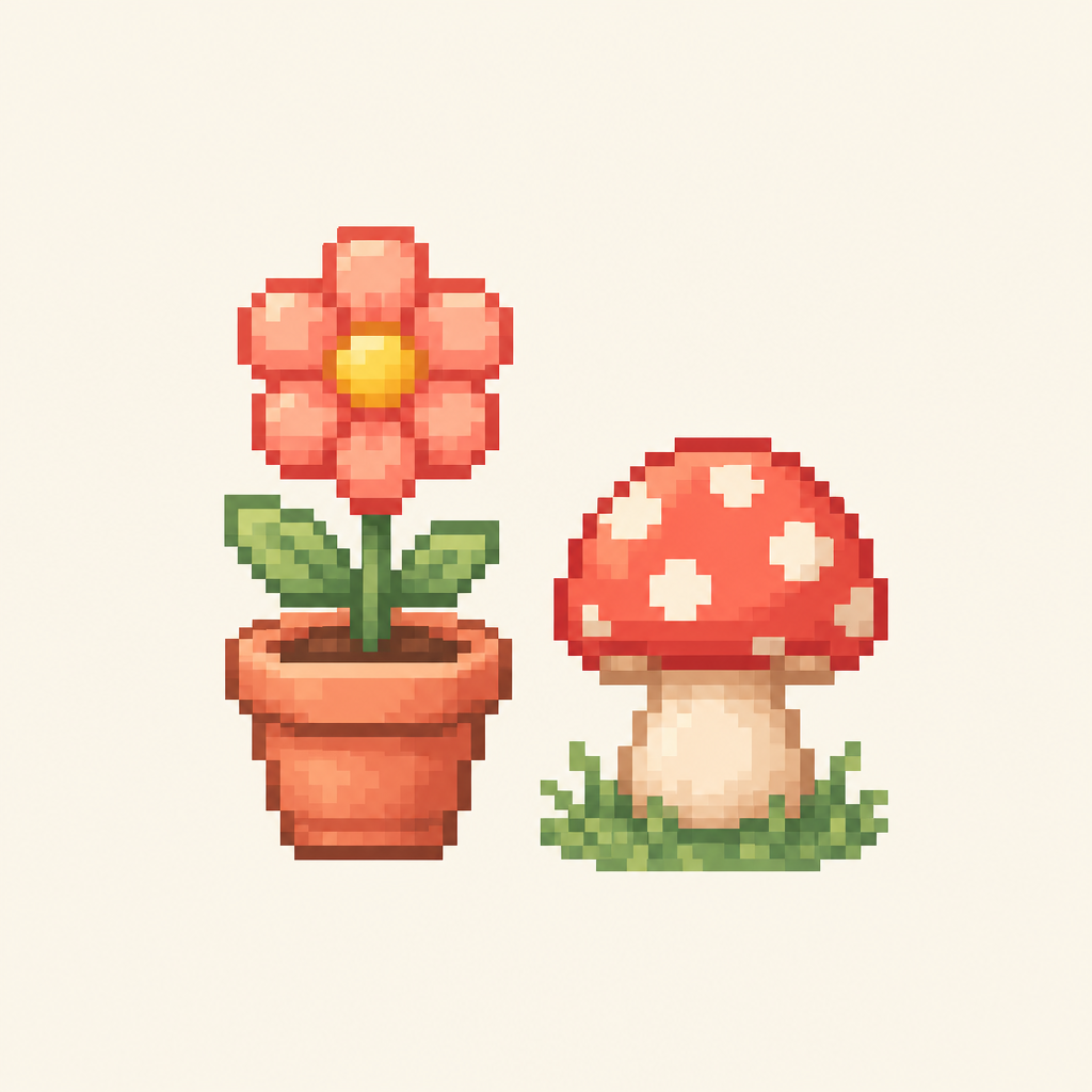 Flower and mushroom pixel nature